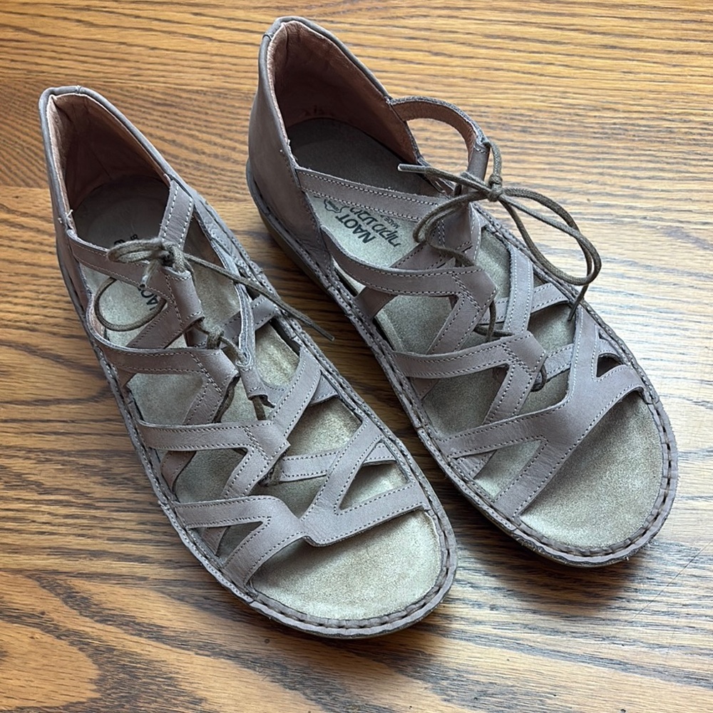NAOT YARROW Women's Stone Nubuck Leather Lace Up Sandals Shoes 39 8 9
